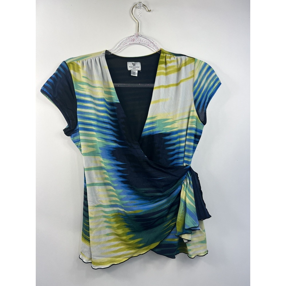 Worthington‎ Wrap Top Women's Petites Sz PS Multicolor Side Tie Cap Sleeve